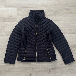Michael Kors Navy Blue Puffer Jacket with Gold Accents